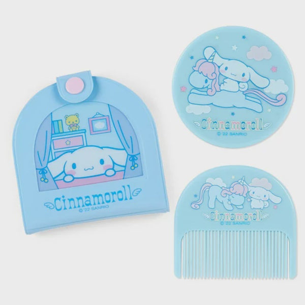 SANRIO CINNAMOROLL FACE MIRROR & COMB SET WITH CASE