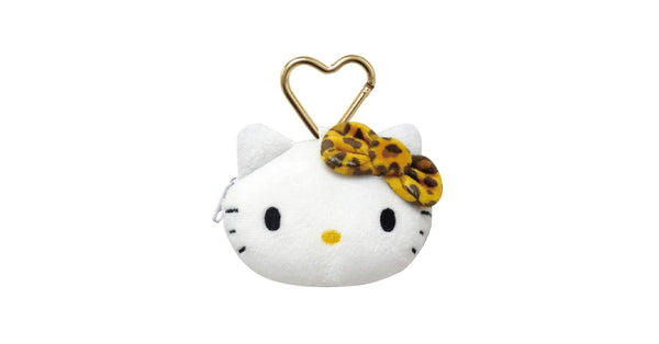 Sanrio Face-shaped Pouch with Carabiner - Hello Kitty Leopard Yellow