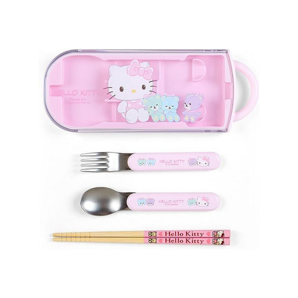 SANRIO HELLO KITTY FORK SPOON CHOPSTICKS TABLEWARE SET CASE