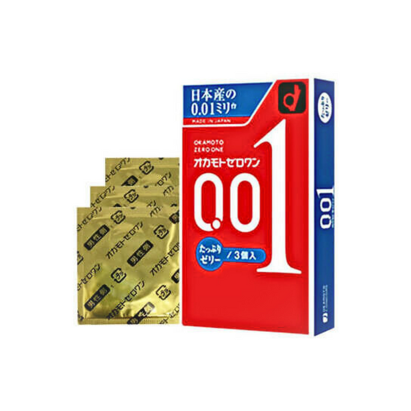 OKAMOTO ZERO ONE CONDOMS 0.01 MM , GENEROUS JELLY, 3 PIECES