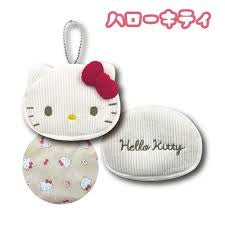 SANRIO CORDUROY FABRIC POUCH WITH A BALL CHAIN - HELLO KITTY