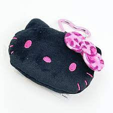 Sanrio Face-shaped Pouch with Carabiner - Hello Kitty Leopard Pink Black