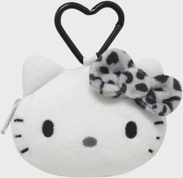 Sanrio Face-shaped Pouch with Carabiner - Hello Kitty Leopard Grey